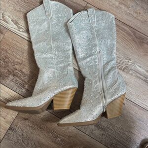 Forever 21 Glittering Silver Heeled Boots